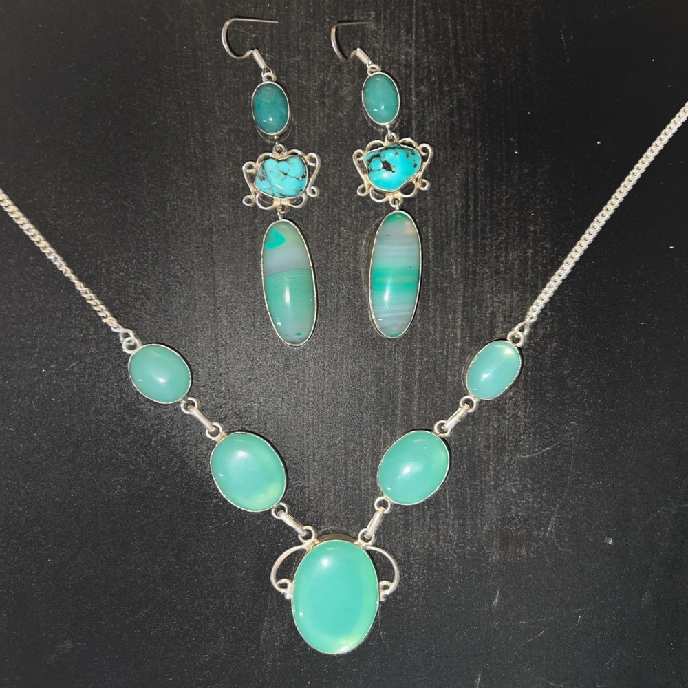 Aqua-Chalcedony Stone Silver Pendan